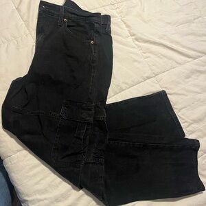Black Denim Cargo Pants